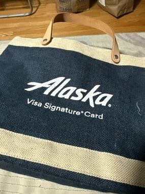 Alaska Branded Navy and Natural Apolis Canvas Tote Bag with Leather Handles